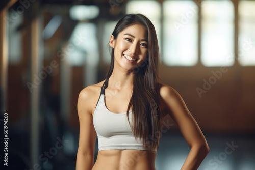 Free Download Asian Female Fitness Trainer Lifestyle Backdrop Generative AI - GFXLoad