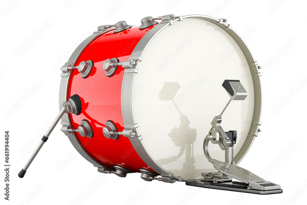 Bass Drum with bass drum pedal, 3D rendering isolated on transparent background Bass Drum with bass drum pedal, 3D rendering isolated on transparent background
