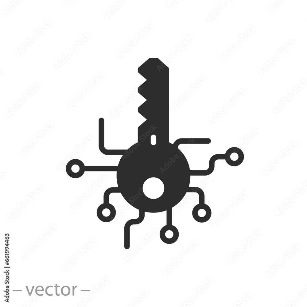 global digital key icon, electronic technologies, security information, flat symbol on white background - vector illustration