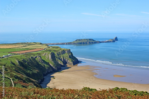 Worms Head and Rhossili beach in Wales 
