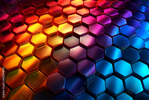 Abstract Honeycomb Gradient Background. Hexagon Grid Cells Pattern. Multi Colored Geometric Banner. AI Generative