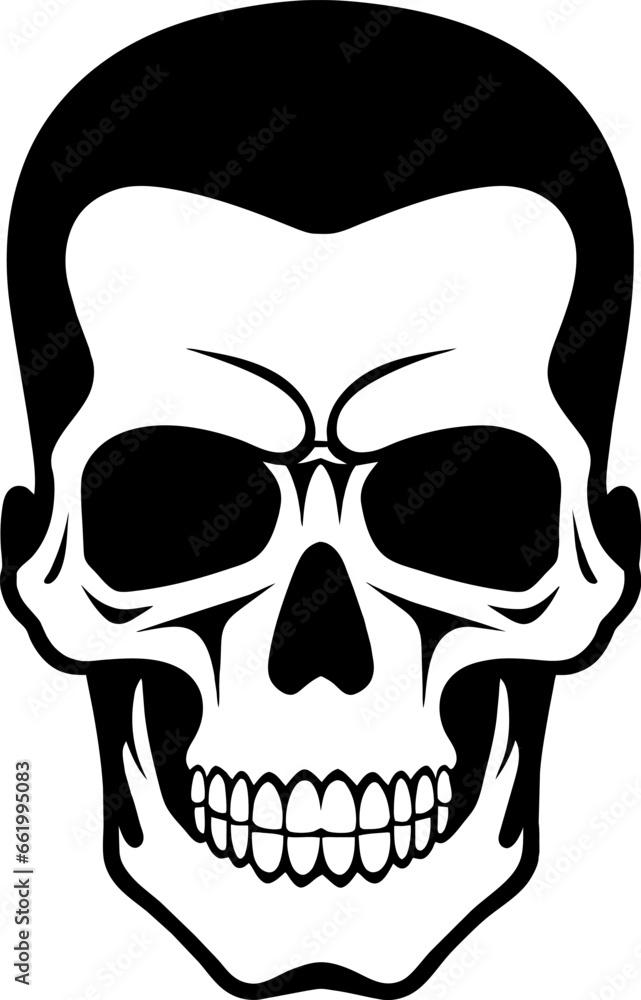 Obraz premium Skull face, front view. Ink black and white drawing. Vector illustration