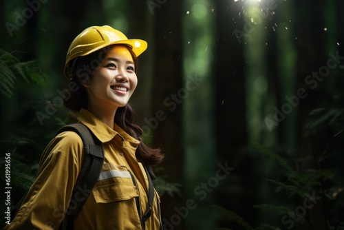 Asian Female Forestry Worker Industry Professional Background Generative AI