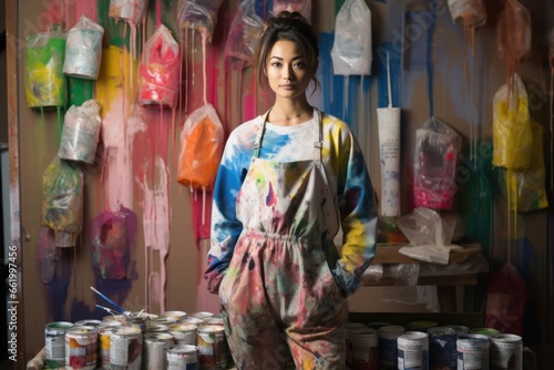 Asian Woman House Painter Job Attractive Concept Generative AI © j@supervideoshop.com