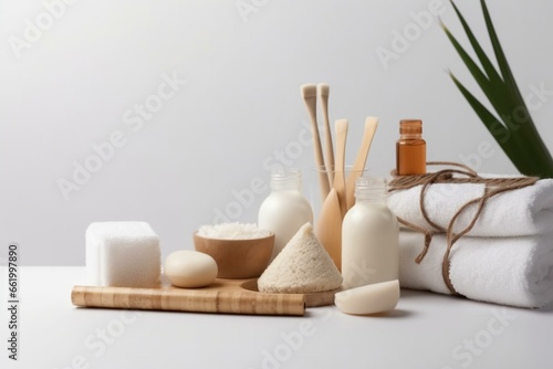 Beauty items for spa procedures on a white background. Generative AI