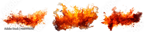 Set of explosions fire splatters isolated on transparent background 