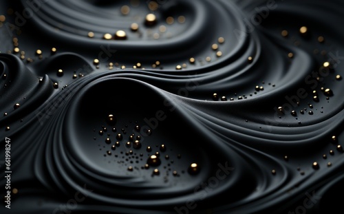 Abstract black silk background with small golden balls.