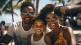 African American family enjoying wonderful vacation in the Caribbean, beach life, summer and sea