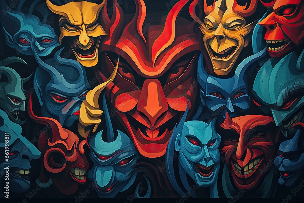 Symbolic image of demons in abstract style