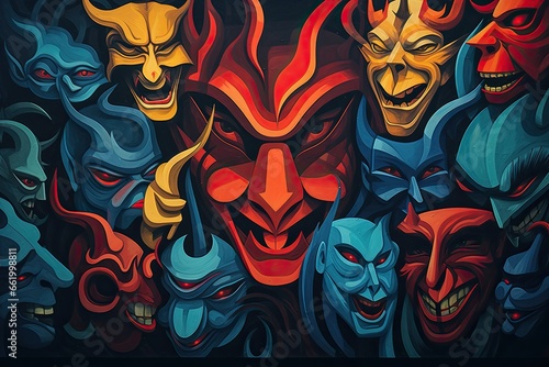 Symbolic image of demons in abstract style