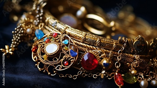 A close-up of a charm bracelet with intricate details.