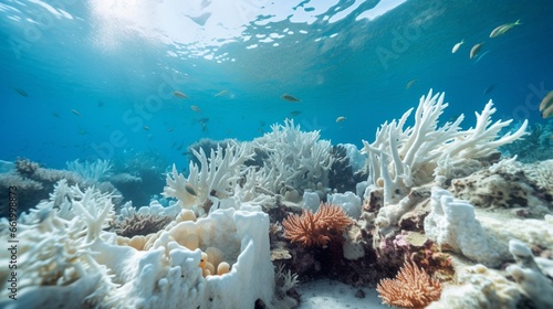 A close-up of a dying coral reef due to ocean pollution and bleaching. photo