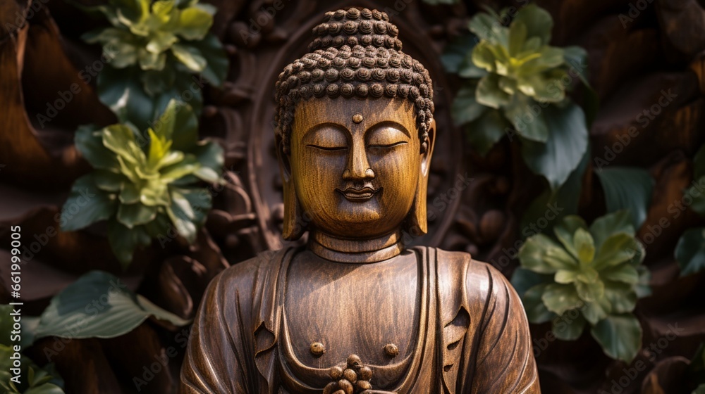 A close-up of a meditating Buddha's serene expression, capturing inner peace.