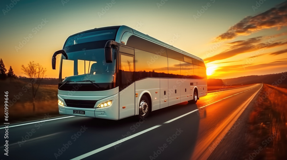 Fototapeta premium Tourist bus driving on highway.