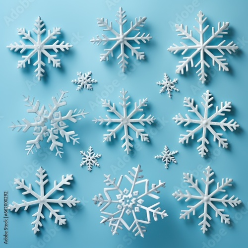 white snowflakes on light blue background