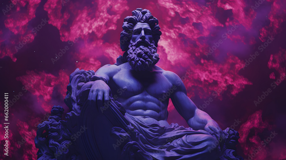 God Statue in Space God in Galaxy Atmosphere Stone Statue of God in