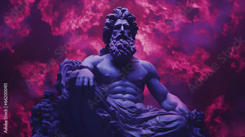 God Statue in Space God in Galaxy Atmosphere Stone Statue of God in Universe Old God in purple Space God in Heaven Sculpture of God © David