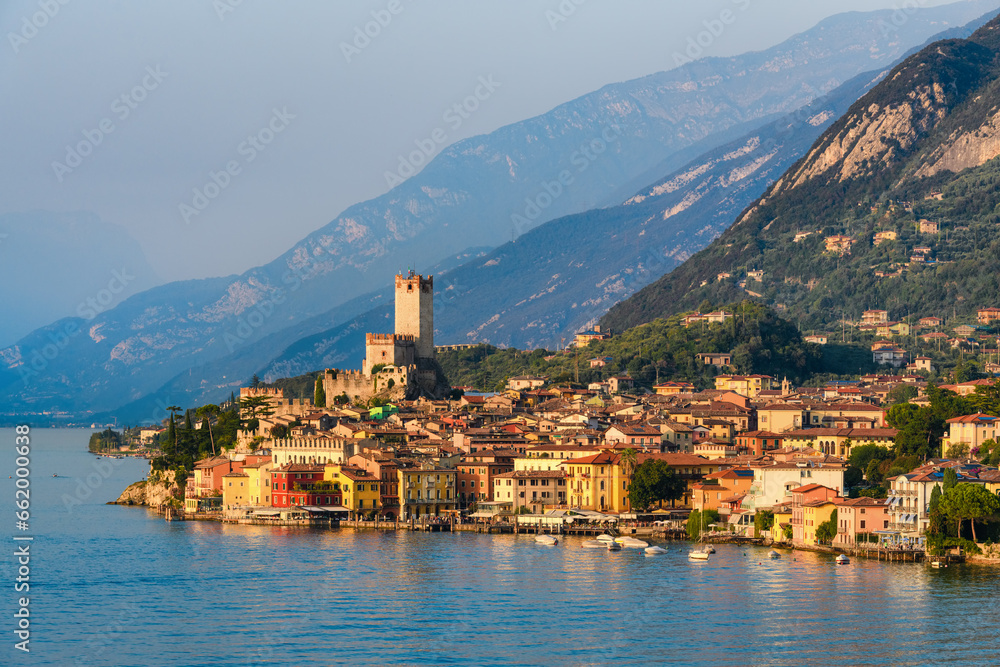 Malcesine town on Lake Garda, Alps mountains, Italy