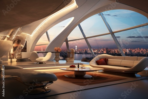 Conceptual penthouse with futuristic design. Generative AI