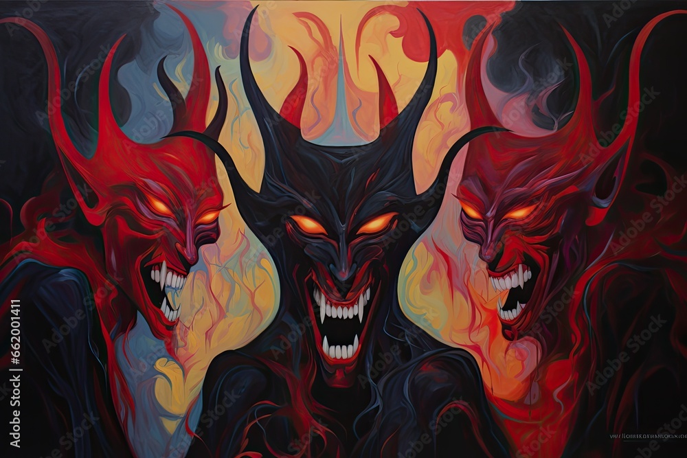 Symbolic image of demons in abstract style