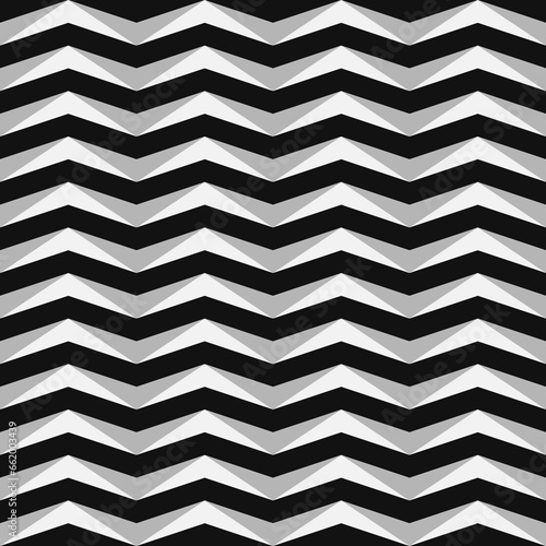 Zigzag lines. Jagged stripes. Seamless surface pattern design with triangular waves ornament. Repeated chevrons wallpaper. Digital paper for page fills, web designing, textile print. Vector art.