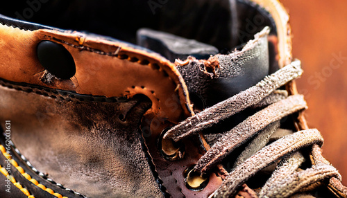 Old Torn Leather Work boot photo