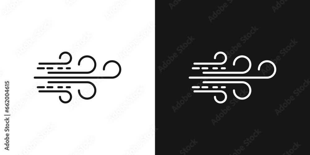 wind icon set. windy air vector symbol. breath blow sign in black and white color. - obrazy, fototapety, plakaty 