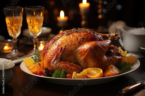 Wallpaper Mural Christmas turkey dinner. Belek turkey garnished with red berries and sage leaves. Torontodigital.ca