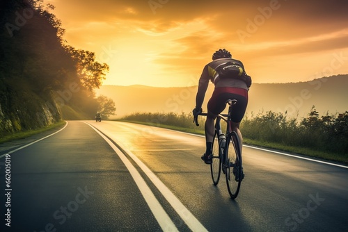 Men cycling road bike in the morning