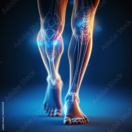 Digital bone on the human foot. Injury caused by training. Tendon problems.  photo