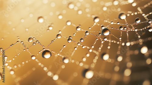 Close-up of spider web texture with dew drops. Nature wildlife wallpaper, macro shot. 