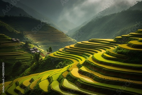 A stunning terraced rice field in Mu Cang Chai, North Vietnam near Sapa. Generative AI photo