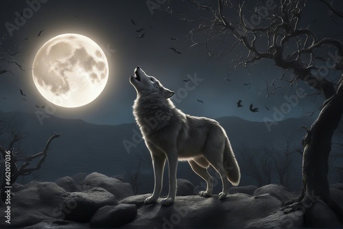 wolf howling at night © a2graphics