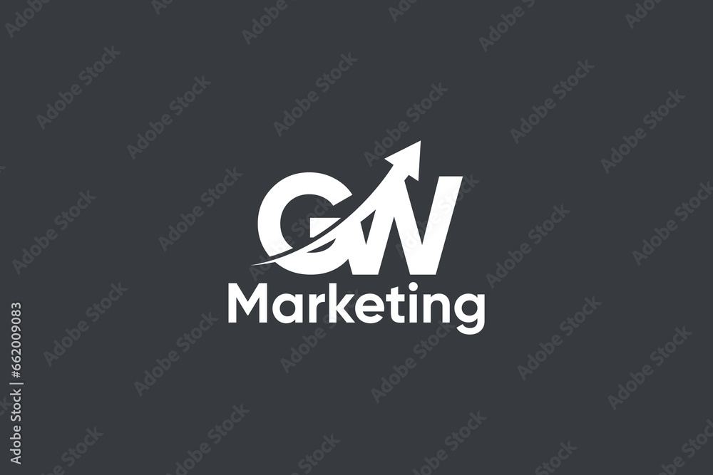 GW Letter And Arrow Marketing Logo Vector Template.