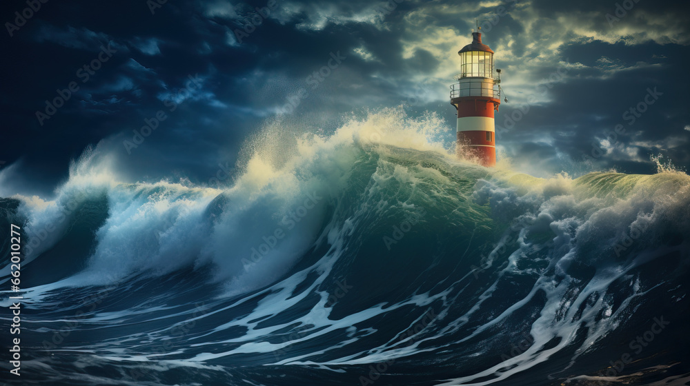 lighthouse on the coast with stormy weather created with Generative AI technology