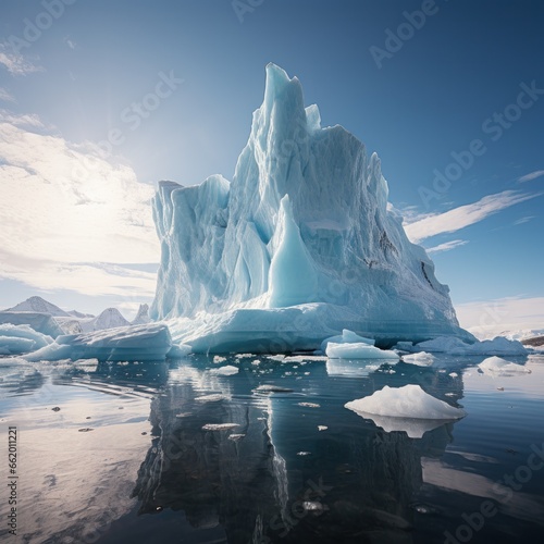 Majestic iceberg surrounded by smaller ice floes
