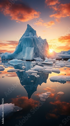 Majestic iceberg surrounded by smaller ice floes