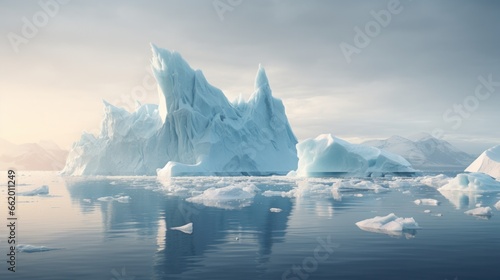 Majestic iceberg surrounded by smaller ice floes