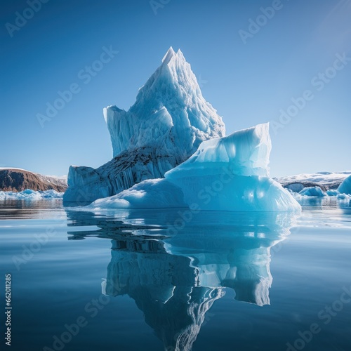 Majestic iceberg surrounded by smaller ice floes