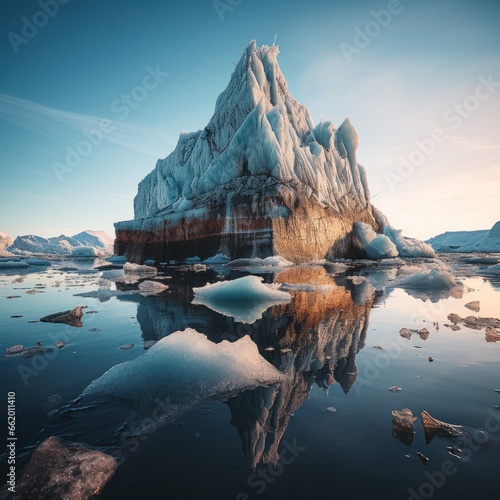 Majestic iceberg surrounded by smaller ice floes