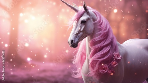 pink unicorn. pink blurred princess castle background