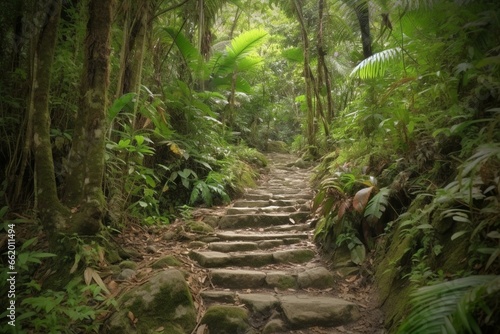 Gorgeous trail amidst Puerto Rico's El Yunque forest. Generative AI photo