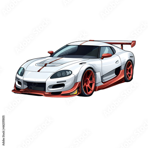 Cartoon Style Japanese Sport Car Race Car No Background Perfect for Print on Demand Merchandise