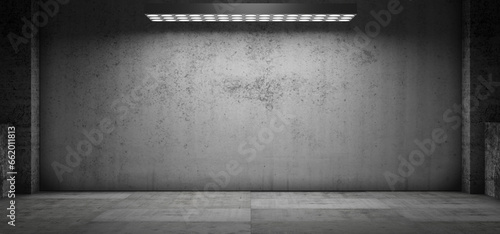 Fototapeta Naklejka Na Ścianę i Meble -  Garage. Futuristic background. Futuristic corridor. Showroom. Tunnel. Technology background. Hangar. Metal. LED lights. Floodlighting. 3D rendering
