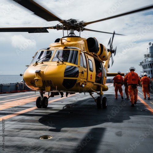 Helicopter landing on the deck of a ship