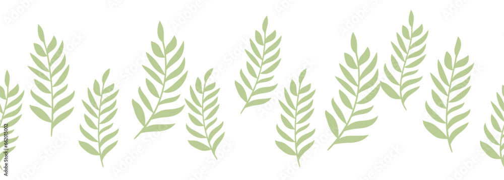 Leaves decorative, algae horizontal border seamless pattern