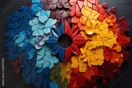 Creatively integrates puzzle pieces with abstract background to symbolize autism awareness and acceptance photo