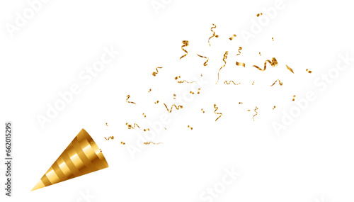 Confetti on a transparent background. Falling shiny golden confetti. Bright golden festive tinsel. Holiday design elements for web banner, poster, flyer, invitation. Vector	
