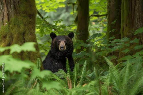 Bear in woodland habitat. Generative AI