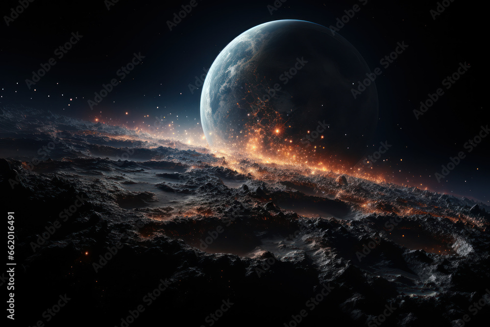 A lunar eclipse, showing the Earth casting a shadow on the moon, a reminder of the interconnectedness of celestial bodies. Concept of celestial alignments. Generative Ai. A lunar eclipse, showing the Earth casting a shadow on the moon, a reminder of the interconnectedness of celestial bodies. Concept of celestial alignments. Generative Ai.
